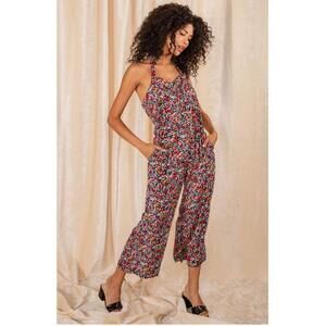 RAGA Through The Field  Size Medium Floral Jumpsuit Smocked Wide Leg NWT